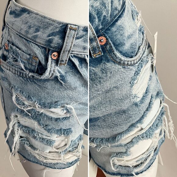 We The Free Shorts Blue Destroyed Button Fly Raw Hem 24 - Picture 10 of 14